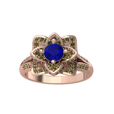 Taşlı Lotus Çiçeği Yüzük - Lab safir ve peridot 18 ayar rose altın yüzük #zqpf1y