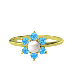 Aime İnci Yüzük - Inci ve akuamarin 925 ayar altın kaplama gümüş yüzük #1ahk9tx