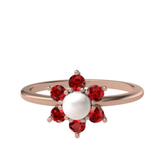 Inci ve garnet 8 ayar rose altın yüzük