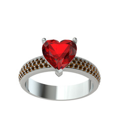 Garnet ve dumanlı kuvars 14 ayar beyaz altın yüzük