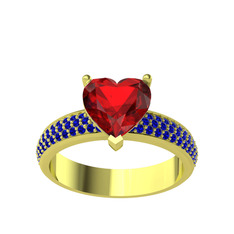 Garnet ve lab safir 14 ayar altın yüzük