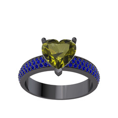 Amar Kalp Yüzük - Peridot ve lab safir 925 ayar siyah rodyum kaplama gümüş yüzük #10hyt6q
