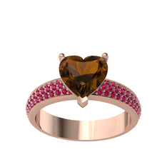 Dumanlı kuvars ve rodolit garnet 14 ayar rose altın yüzük