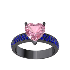 Amar Kalp Yüzük - Pembe kuvars ve lab safir 925 ayar siyah rodyum kaplama gümüş yüzük #11lkglt