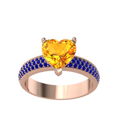 Amar Kalp Yüzük - Sitrin ve lab safir 8 ayar rose altın yüzük #11zcpce