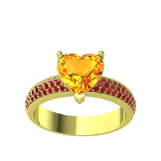 Amar Kalp Yüzük - Sitrin ve garnet 18 ayar altın yüzük #127j77o