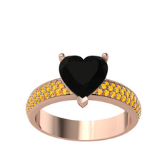 Amar Kalp Yüzük - Siyah zirkon ve sitrin 925 ayar rose altın kaplama gümüş yüzük #12k9njy