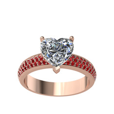 Amar Kalp Yüzük - Beyaz zirkon ve garnet 14 ayar rose altın yüzük #1533fil