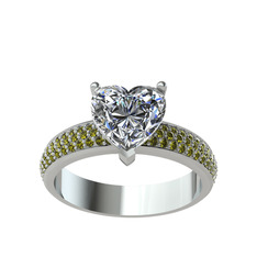 Swarovski ve peridot 8 ayar beyaz altın yüzük