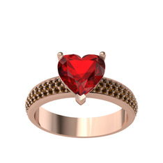 Garnet ve dumanlı kuvars 8 ayar rose altın yüzük