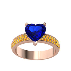 Amar Kalp Yüzük - Lab safir ve sitrin 14 ayar rose altın yüzük #16t499w