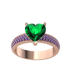 Amar Kalp Yüzük - Yeşil kuvars ve ametist 925 ayar rose altın kaplama gümüş yüzük #175osqf