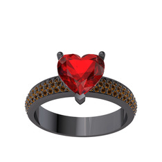 Amar Kalp Yüzük - Garnet ve dumanlı kuvars 925 ayar siyah rodyum kaplama gümüş yüzük #17c97k8