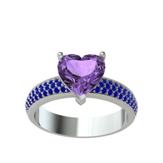 Ametist ve lab safir 8 ayar beyaz altın yüzük