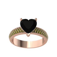 Siyah zirkon ve peridot 18 ayar rose altın yüzük