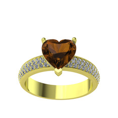 Amar Kalp Yüzük - Dumanlı kuvars ve pırlanta 8 ayar altın yüzük (0.7392 karat) #1a7c8qe