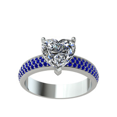 Swarovski ve lab safir 8 ayar beyaz altın yüzük
