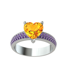 Sitrin ve ametist 8 ayar beyaz altın yüzük