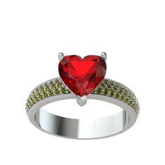 Garnet ve peridot 8 ayar beyaz altın yüzük