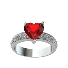 Garnet ve beyaz zirkon 14 ayar beyaz altın yüzük