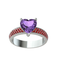 Amar Kalp Yüzük - Ametist ve garnet 14 ayar beyaz altın yüzük #1bblu4