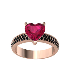 Rodolit garnet ve siyah zirkon 8 ayar rose altın yüzük