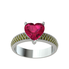 Rodolit garnet ve peridot 14 ayar beyaz altın yüzük
