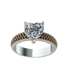 Amar Kalp Yüzük - Swarovski ve dumanlı kuvars 14 ayar beyaz altın yüzük #1cxfp4z