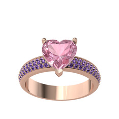Amar Kalp Yüzük - Pembe kuvars ve ametist 8 ayar rose altın yüzük #1d496zi