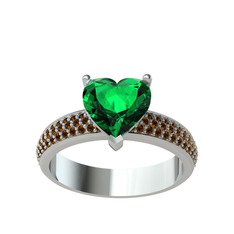 Amar Kalp Yüzük - Yeşil kuvars ve dumanlı kuvars 14 ayar beyaz altın yüzük #1dcu1i6