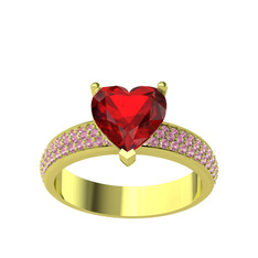 Garnet ve pembe kuvars 18 ayar altın yüzük