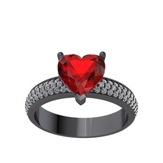 Garnet ve beyaz zirkon 925 ayar siyah rodyum kaplama gümüş yüzük