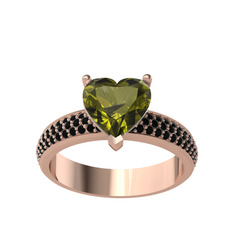 Amar Kalp Yüzük - Peridot ve siyah zirkon 18 ayar rose altın yüzük #1f62s4x