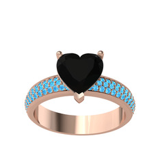 Amar Kalp Yüzük - Siyah zirkon ve akuamarin 925 ayar rose altın kaplama gümüş yüzük #1gp0lv0