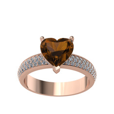 Dumanlı kuvars ve beyaz zirkon 8 ayar rose altın yüzük