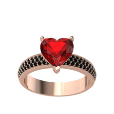 Amar Kalp Yüzük - Garnet ve siyah zirkon 8 ayar rose altın yüzük #1hkc4e6
