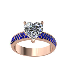 Amar Kalp Yüzük - Swarovski ve lab safir 18 ayar rose altın yüzük #1hmngj9
