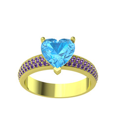 Amar Kalp Yüzük - Akuamarin ve ametist 925 ayar altın kaplama gümüş yüzük #1hrx456