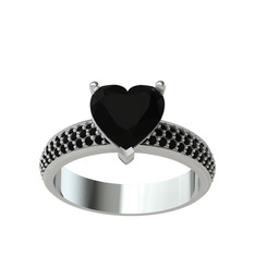 Amar Kalp Yüzük - Siyah zirkon 18 ayar beyaz altın yüzük #1iem9rv