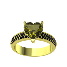 Amar Kalp Yüzük - Peridot ve siyah zirkon 14 ayar altın yüzük #1jhrmny