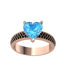 Amar Kalp Yüzük - Akuamarin ve siyah zirkon 8 ayar rose altın yüzük #1jof9mt