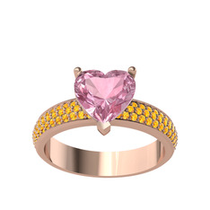 Amar Kalp Yüzük - Pembe kuvars ve sitrin 18 ayar rose altın yüzük #1jvuq2