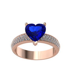 Amar Kalp Yüzük - Lab safir ve beyaz zirkon 8 ayar rose altın yüzük #1lfbbmu