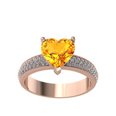 Sitrin ve beyaz zirkon 18 ayar rose altın yüzük