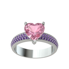 Amar Kalp Yüzük - Pembe kuvars ve ametist 18 ayar beyaz altın yüzük #1nkb1wi