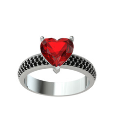 Garnet ve siyah zirkon 14 ayar beyaz altın yüzük