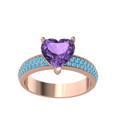 Amar Kalp Yüzük - Ametist ve akuamarin 925 ayar rose altın kaplama gümüş yüzük #1nqj1o3