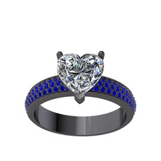 Amar Kalp Yüzük - Swarovski ve lab safir 925 ayar siyah rodyum kaplama gümüş yüzük #1o0taus