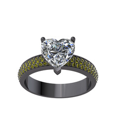 Amar Kalp Yüzük - Beyaz zirkon ve peridot 925 ayar siyah rodyum kaplama gümüş yüzük #1o235v5