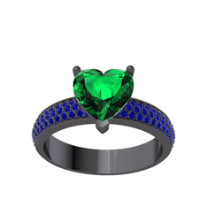 Amar Kalp Yüzük - Yeşil kuvars ve lab safir 925 ayar siyah rodyum kaplama gümüş yüzük #1ogjxnt